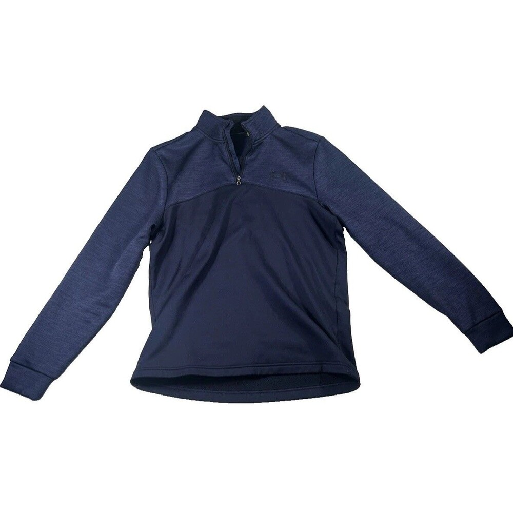 Under Armour 1/4 Zip Loose Fit Mock Neck Blue Polyester Pullover Men's S